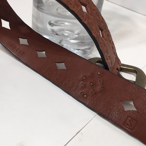 FOSSIL leather laser cut studded belt S warm brown - Picture 9 of 14